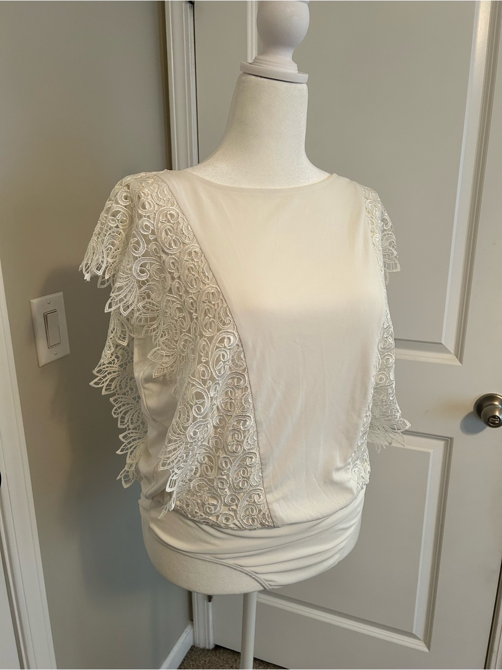 Express Lace Trim Ivory Bodysuit